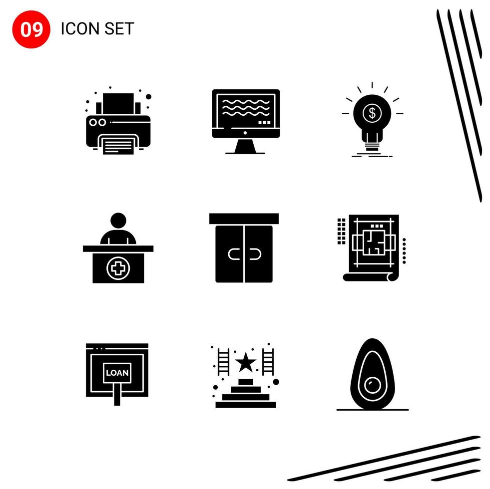 Collection of 9 Vector Icons in solid style Pixle Perfect Glyph Symbols for Web and Mobile Solid Icon Signs on White Background 9 Icons