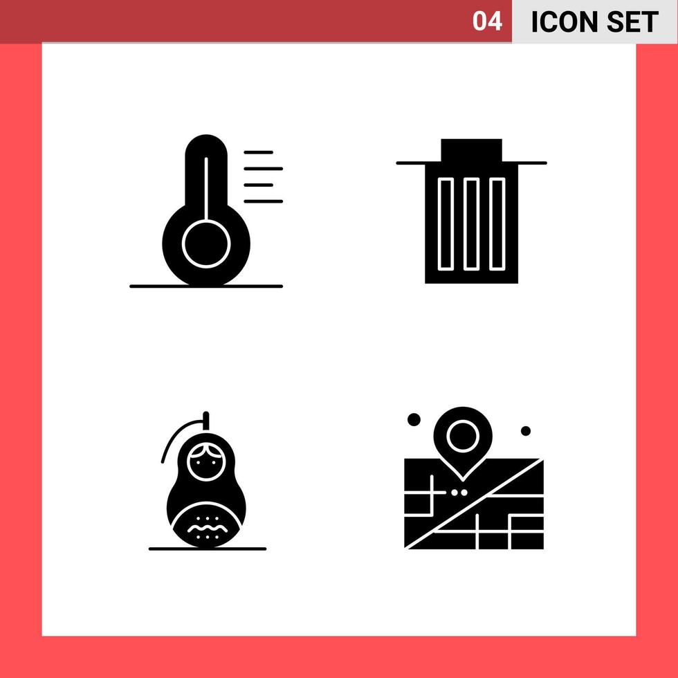 paquete de 4 iconos símbolos de glifo de estilo sólido sobre fondo blanco signos simples para diseño general vector