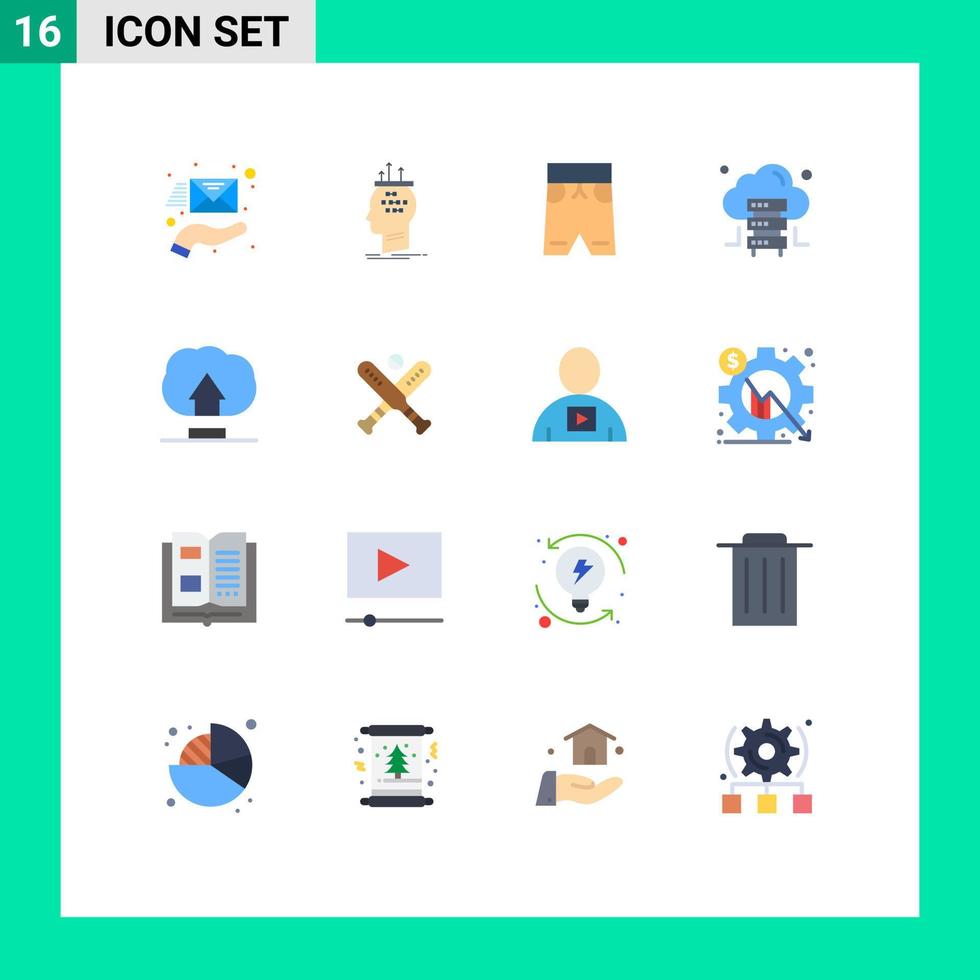 Universal Icon Symbols Group of 16 Modern Flat Colors of upload server thinking hosting shorts Editable Pack of Creative Vector Design Elements