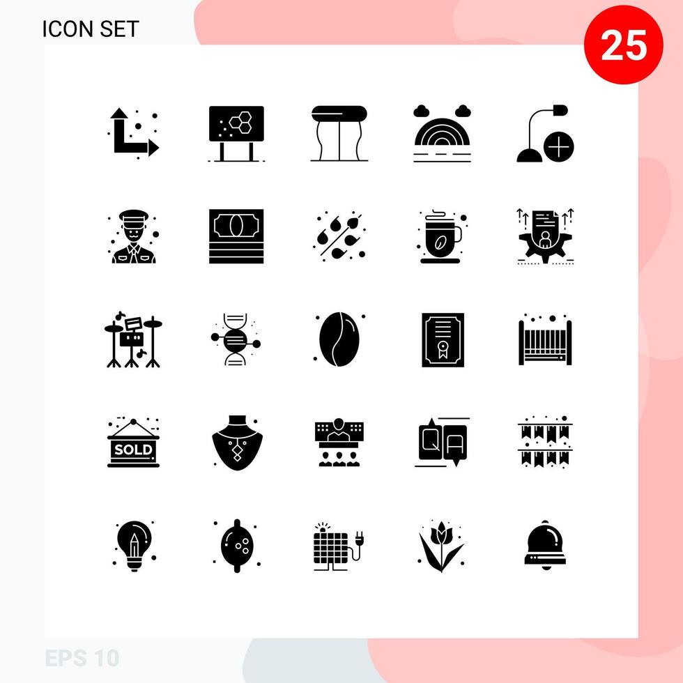 Pack of 25 creative Solid Glyphs of gadget computers furniture add rainbow Editable Vector Design Elements