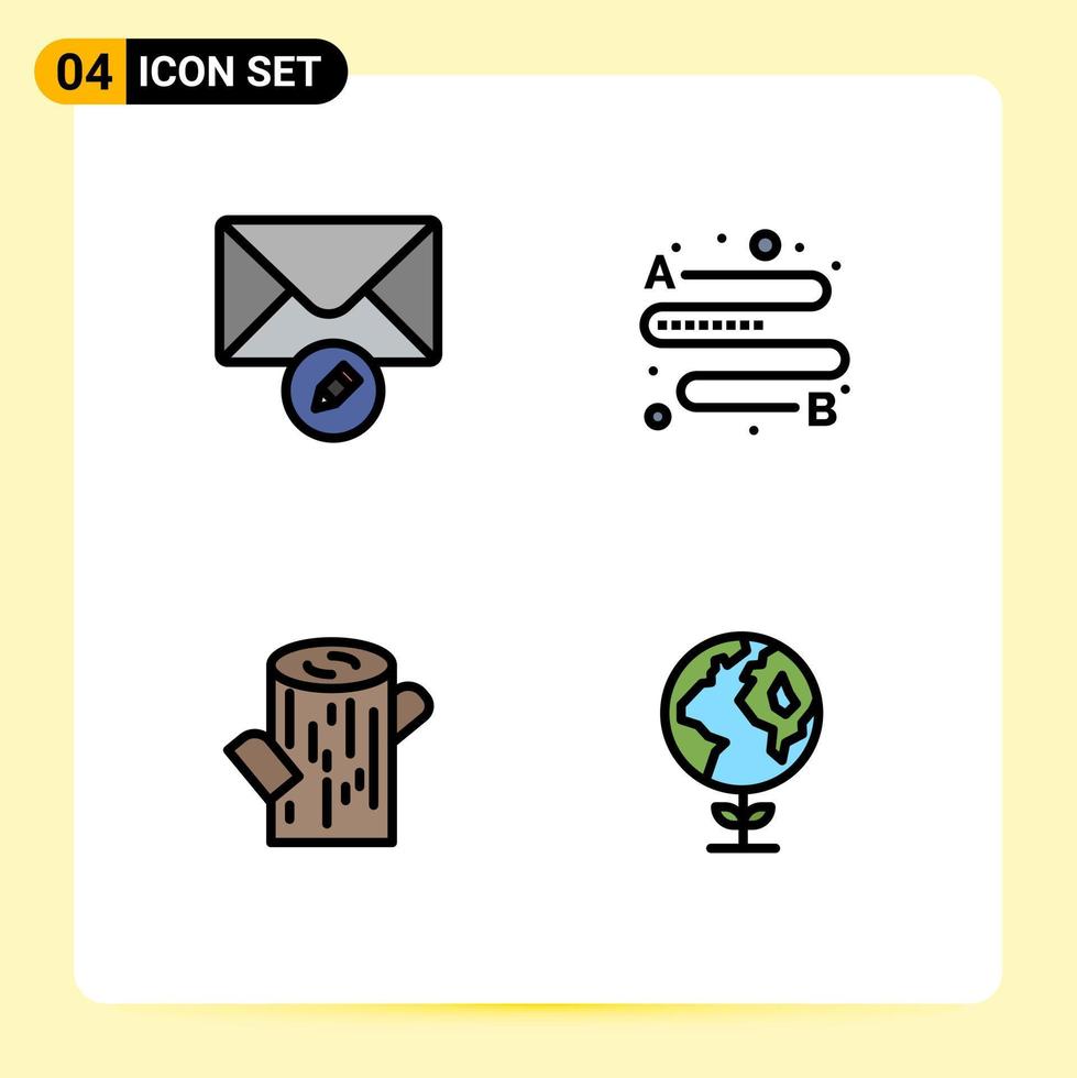 4 Universal Filledline Flat Colors Set for Web and Mobile Applications mail eco distance log globe Editable Vector Design Elements