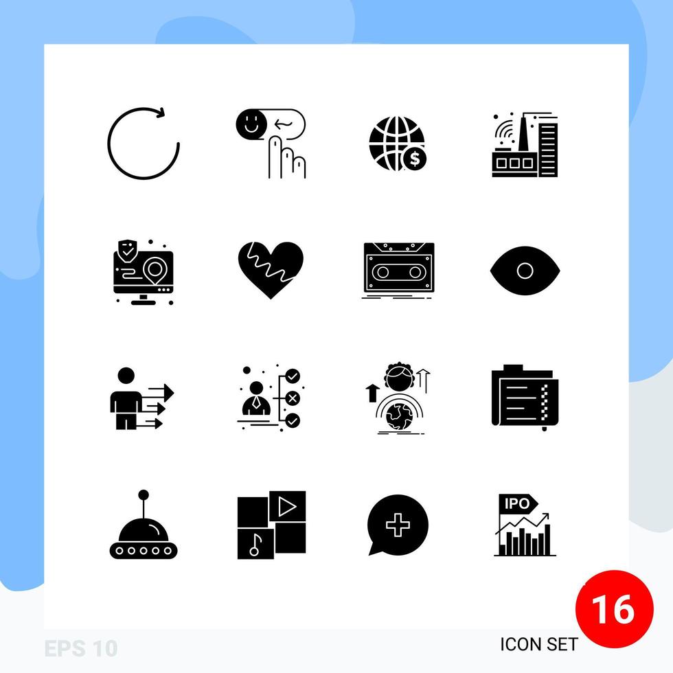 Modern Set of 16 Solid Glyphs and symbols such as app industry world factory business Editable Vector Design Elements