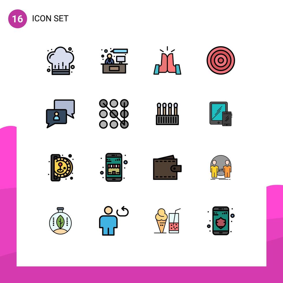 16 Thematic Vector Flat Color Filled Lines and Editable Symbols of chat user best line basic Editable Creative Vector Design Elements