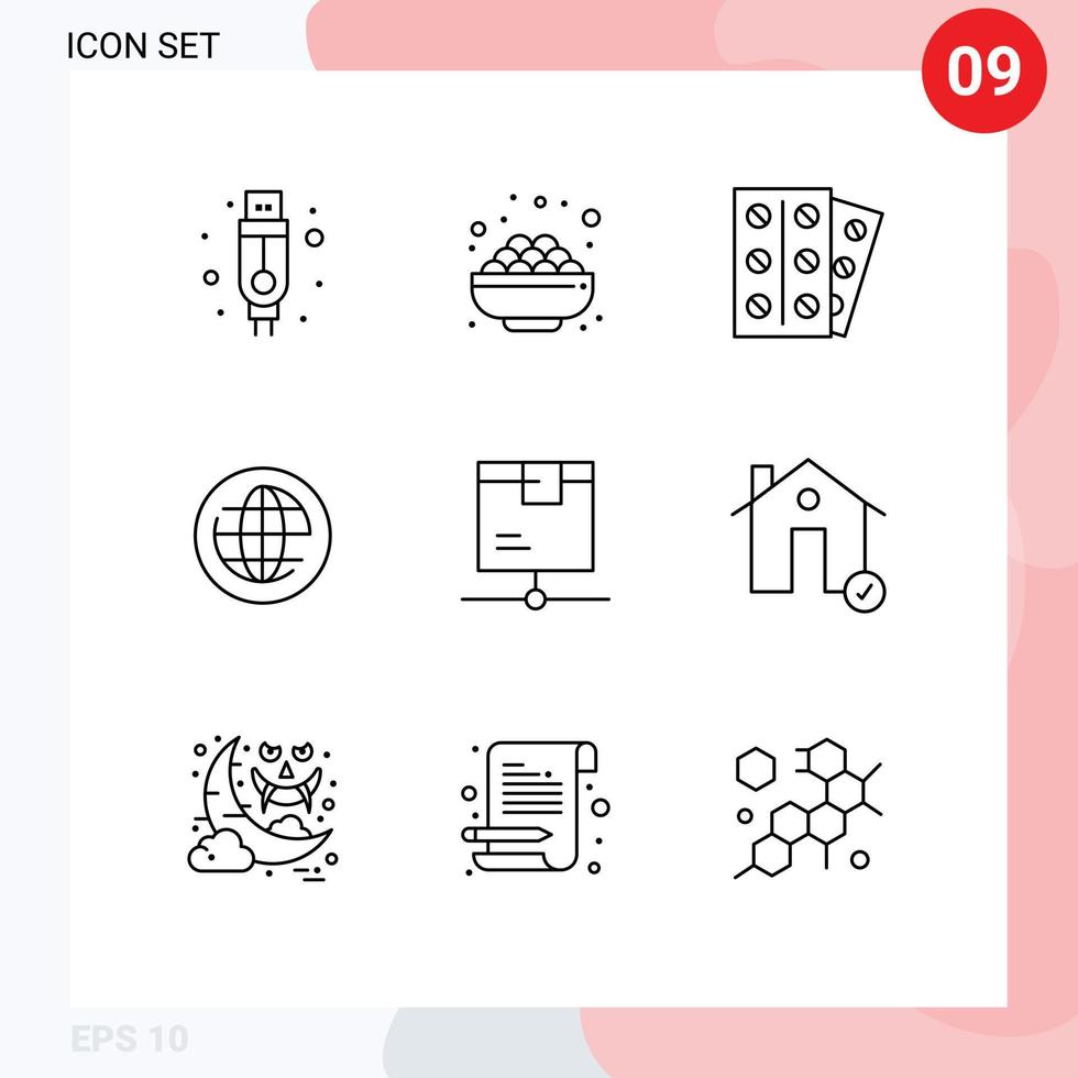 Group of 9 Outlines Signs and Symbols for network delivery medicine internet global Editable Vector Design Elements