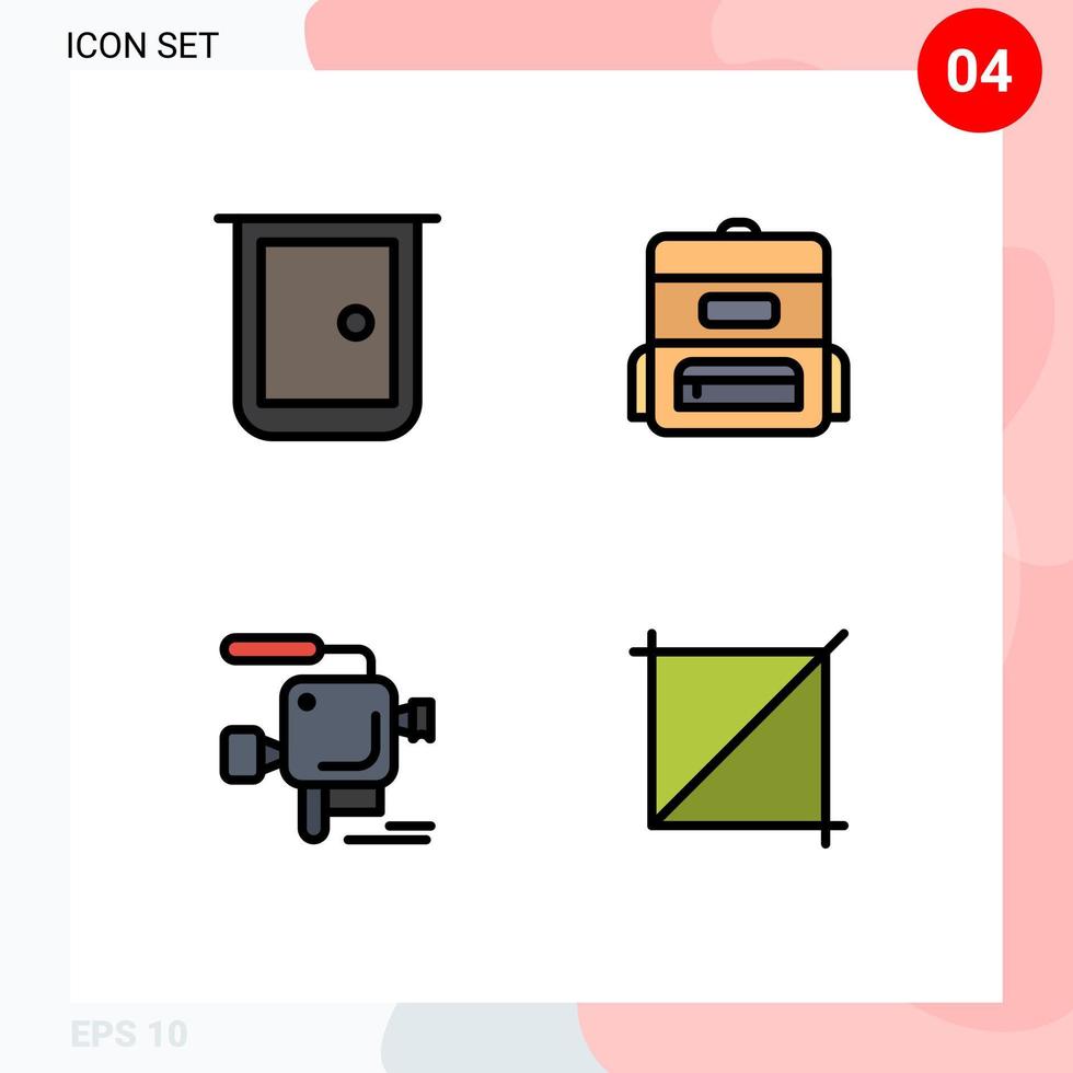 User Interface Pack of 4 Basic Filledline Flat Colors of buildings cinema home education film camera Editable Vector Design Elements