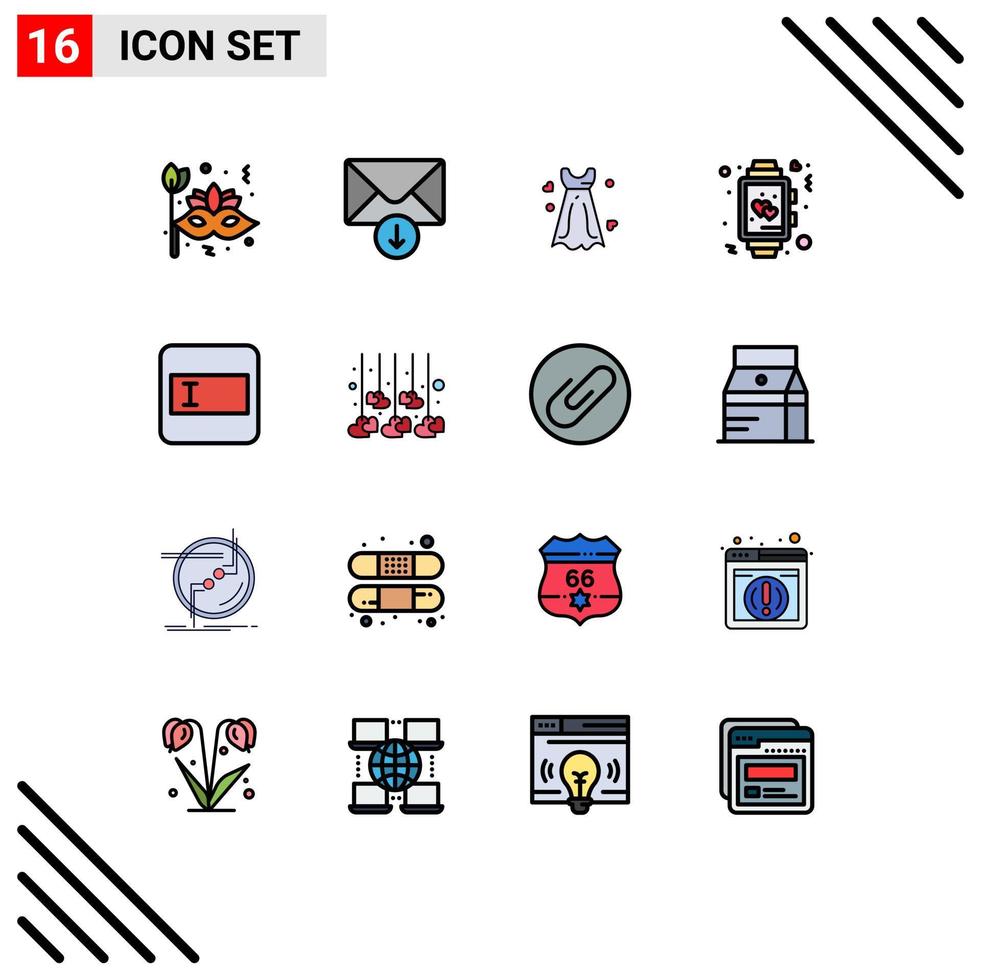 16 Thematic Vector Flat Color Filled Lines and Editable Symbols of form watch dress time clock Editable Creative Vector Design Elements