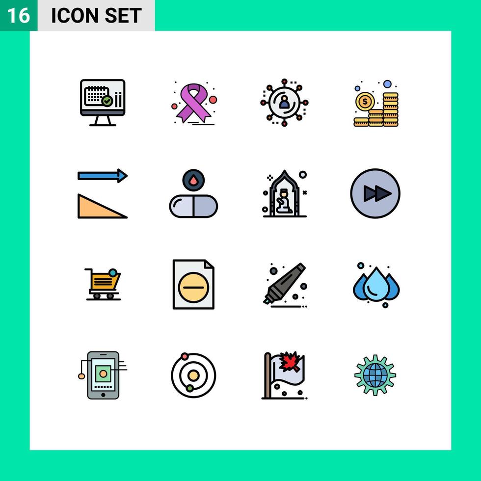 Group of 16 Modern Flat Color Filled Lines Set for drug sort internet advertising descending money Editable Creative Vector Design Elements