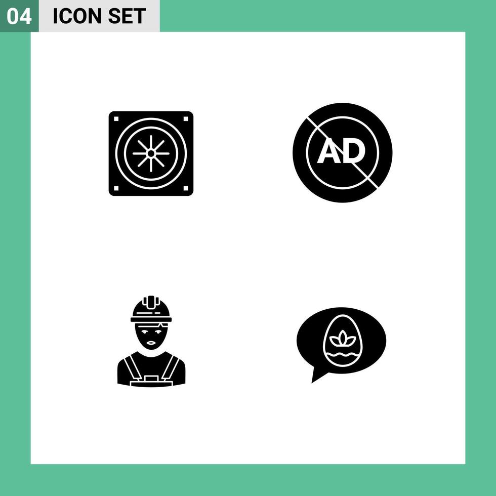 4 Thematic Vector Solid Glyphs and Editable Symbols of computer industry ad advertising engineer Editable Vector Design Elements