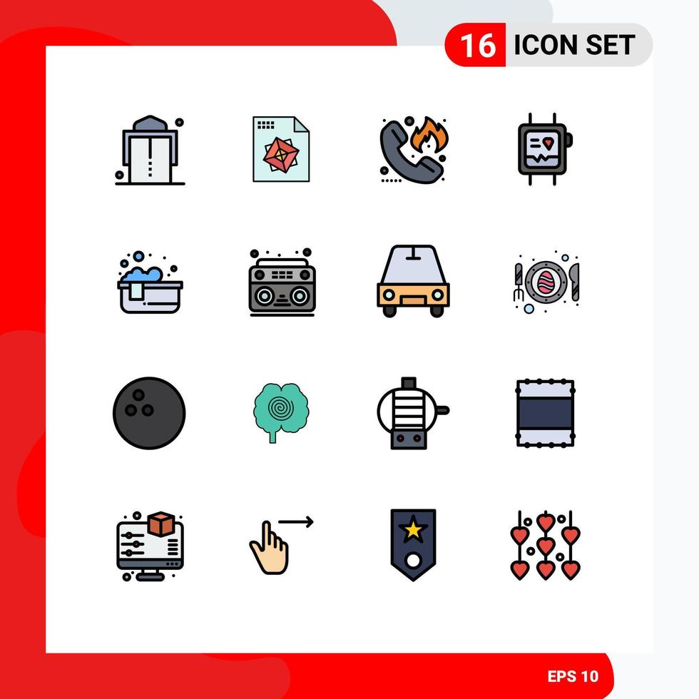 Set of 16 Modern UI Icons Symbols Signs for jacuzzi bathtub fire watch health Editable Creative Vector Design Elements