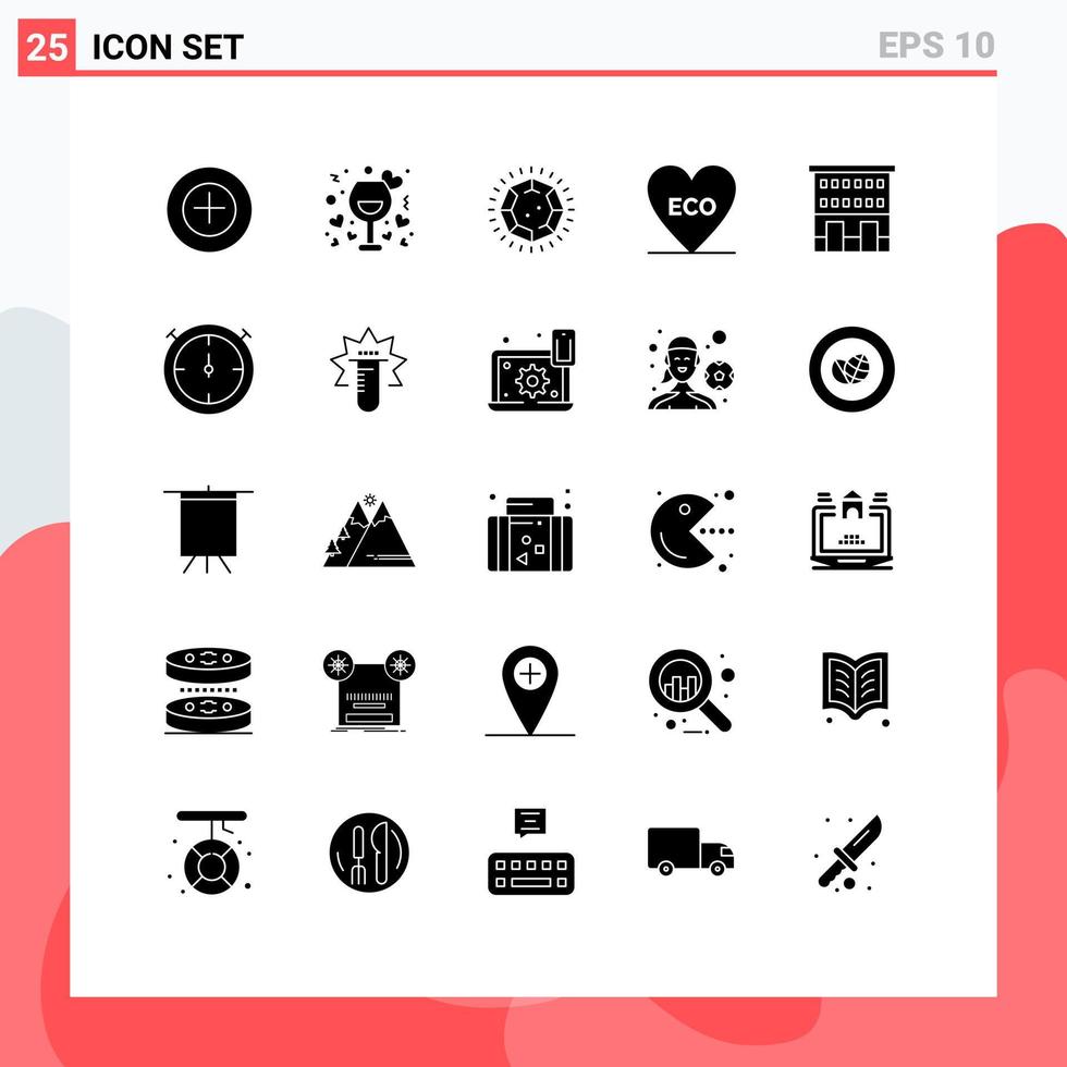 Modern Set of 25 Solid Glyphs and symbols such as house environment diamond love eco Editable Vector Design Elements