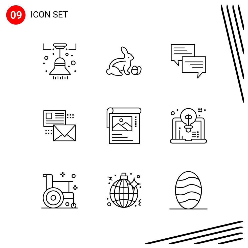 Collection of 9 Vector Icons in Line style Pixle Perfect Outline Symbols for Web and Mobile Line Icon Signs on White Background 9 Icons