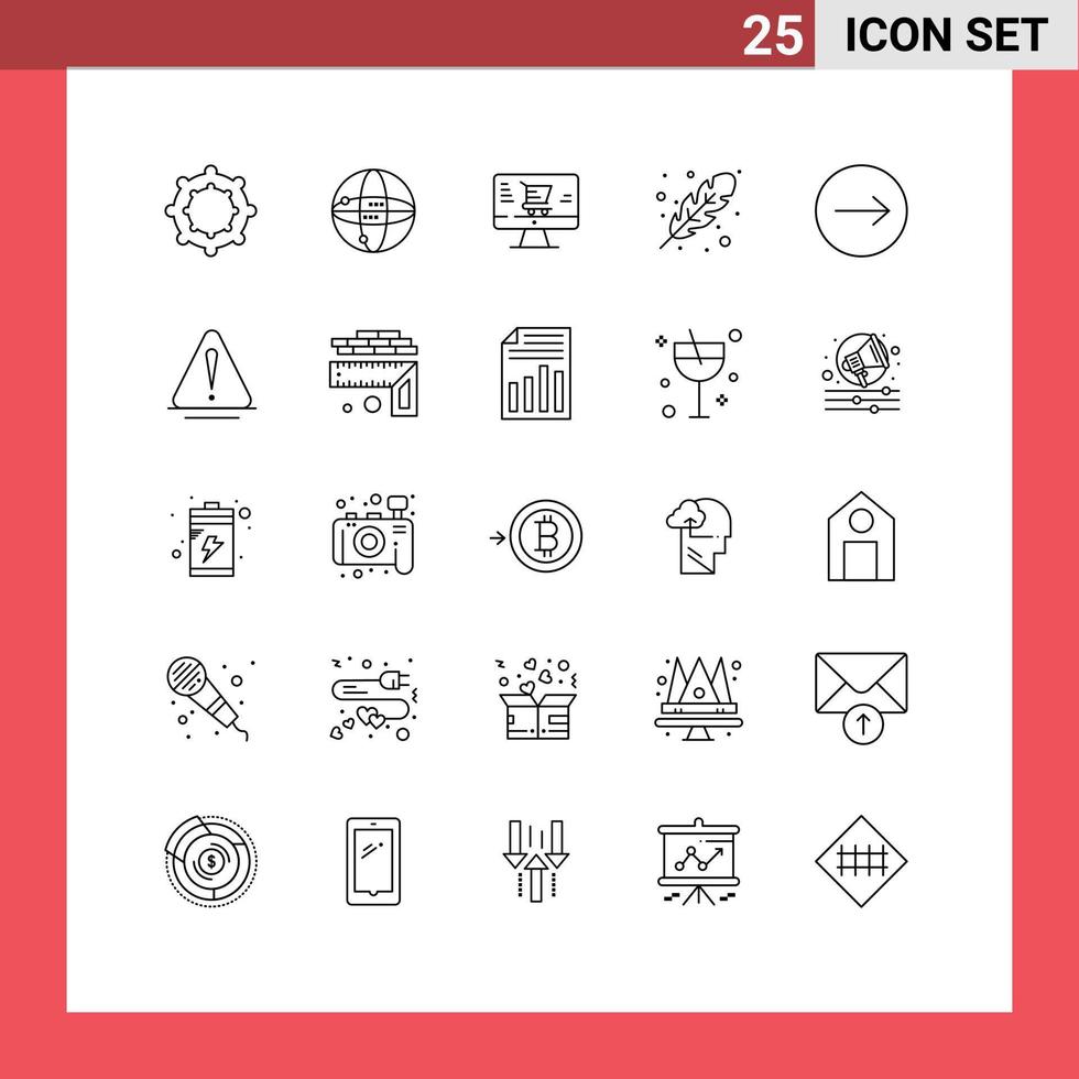 Mobile Interface Line Set of 25 Pictograms of danger right marketing transfer cold Editable Vector Design Elements