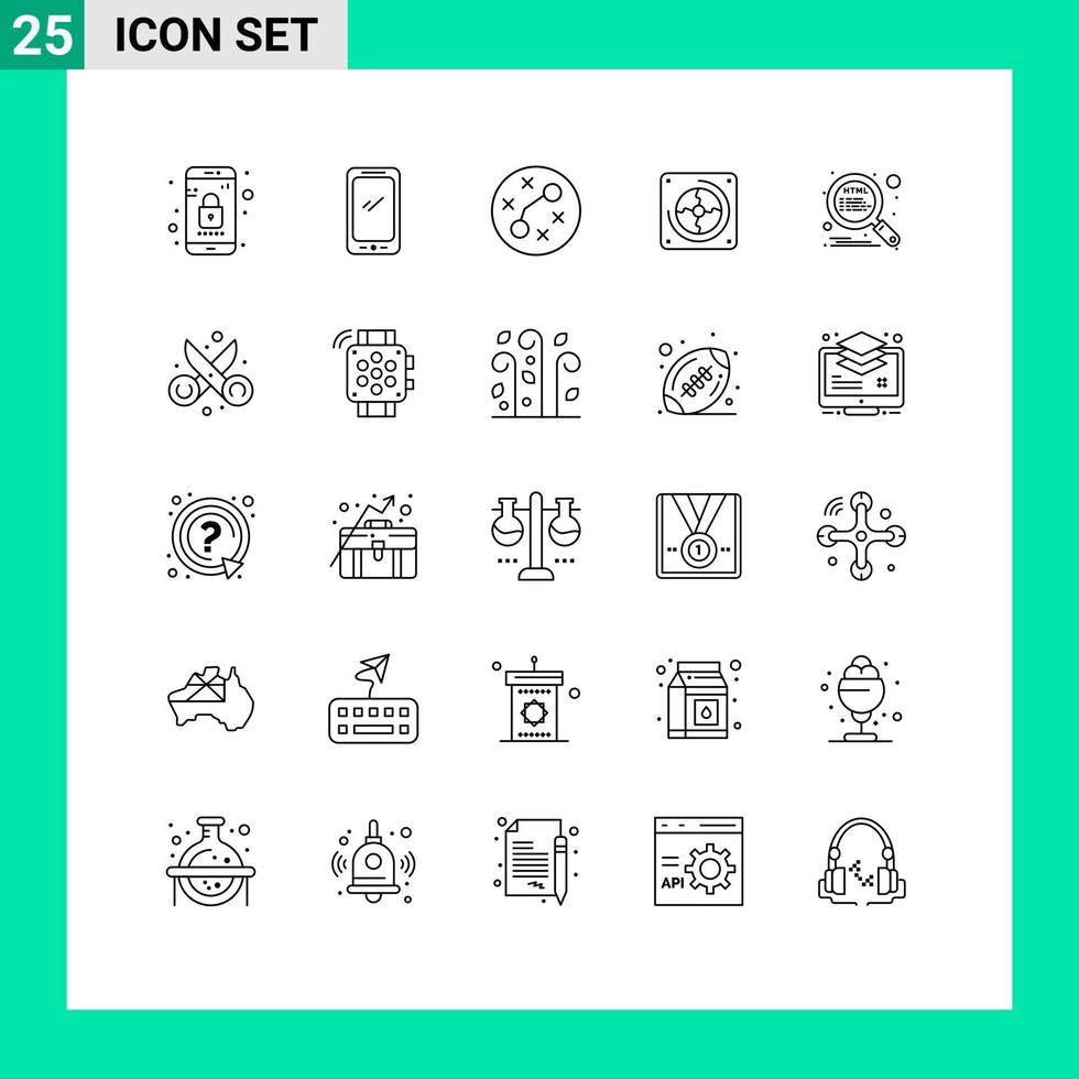 Set of 25 Modern UI Icons Symbols Signs for html computer iphone hardware virus Editable Vector Design Elements