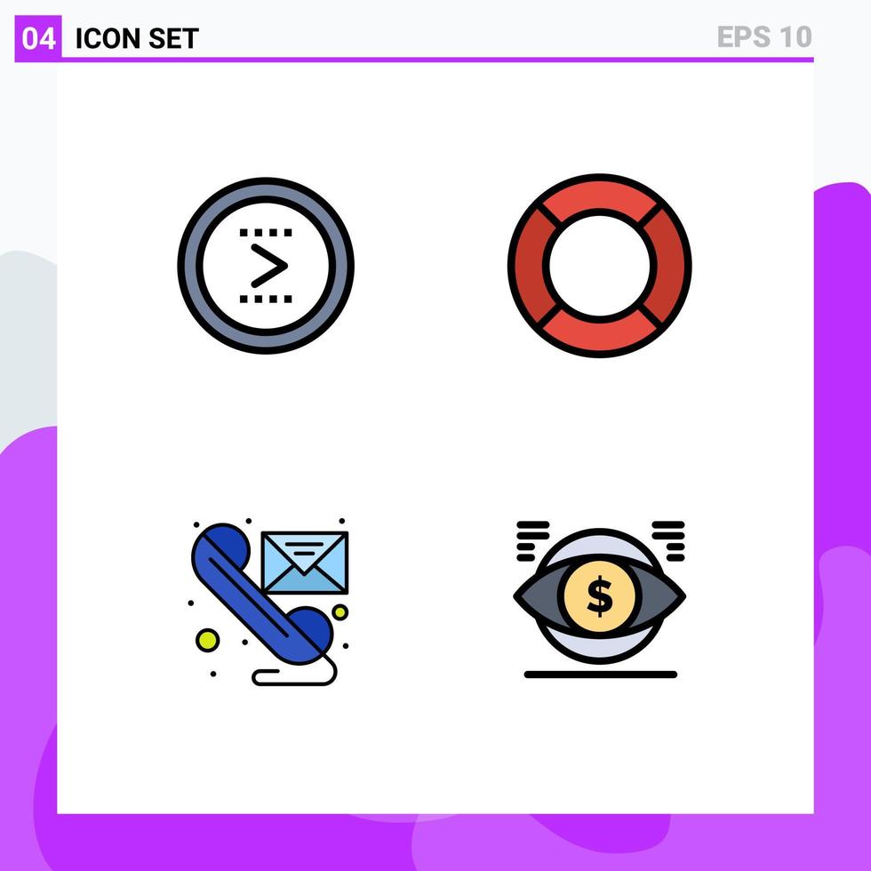 4 Thematic Vector Filledline Flat Colors and Editable Symbols of arrow ux next essential message Editable Vector Design Elements