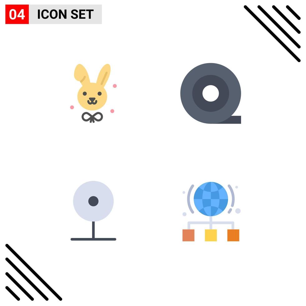 conjunto de 4 iconos planos vectoriales en cuadrícula para elementos de diseño vectorial editables de enlace de medios de cinta de globo bynny vector