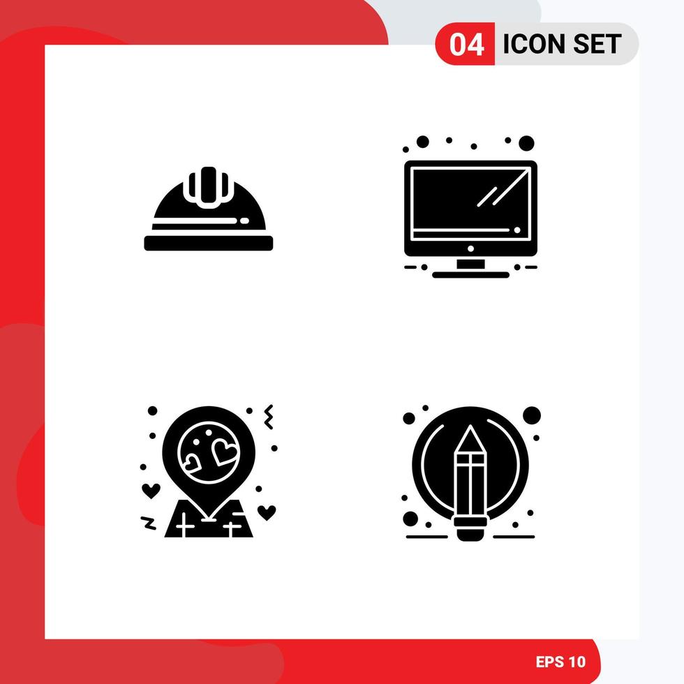 4 Creative Icons Modern Signs and Symbols of cap pin labour helmet tv edit Editable Vector Design Elements