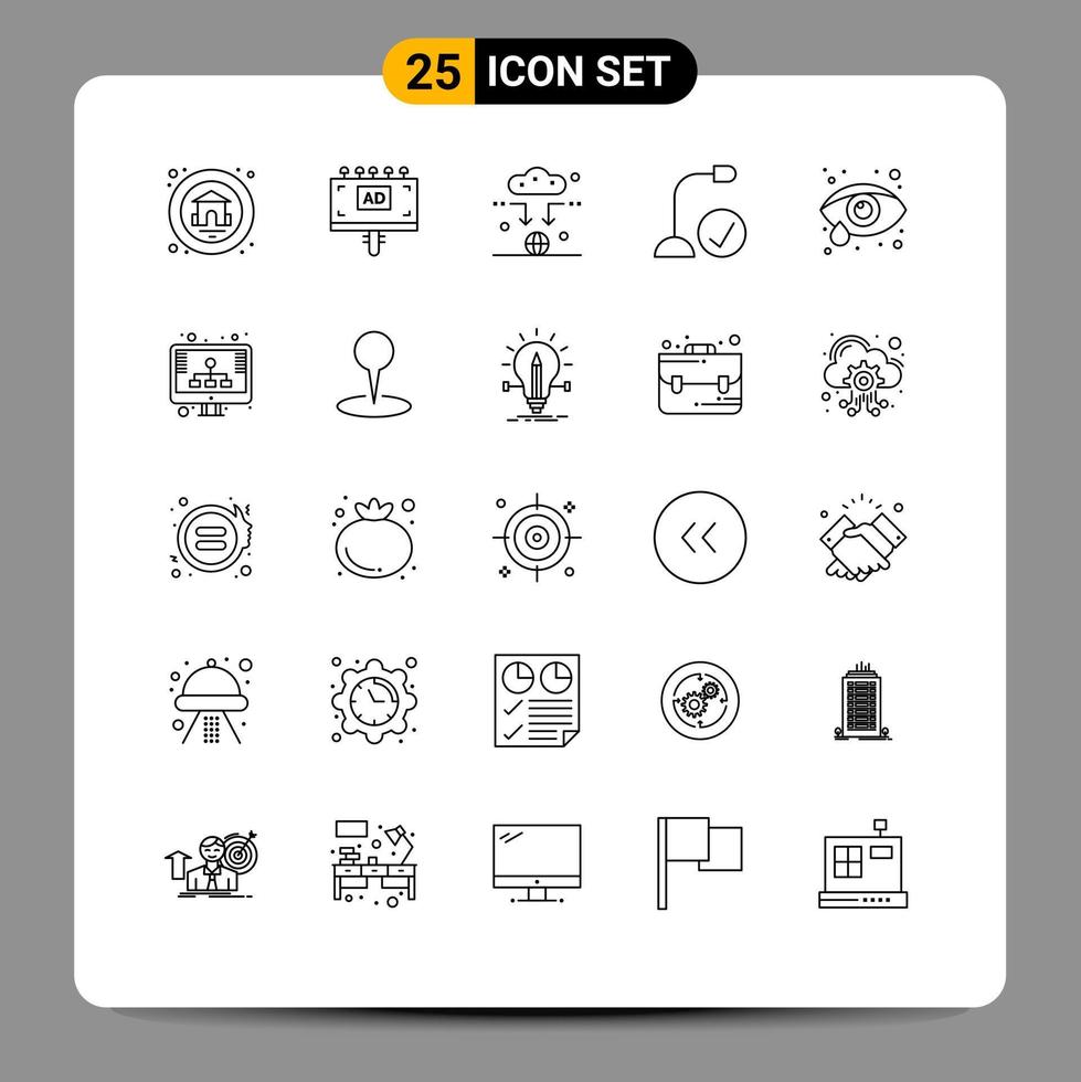 Set of 25 Commercial Lines pack for eye health hardware connect gadget connected Editable Vector Design Elements