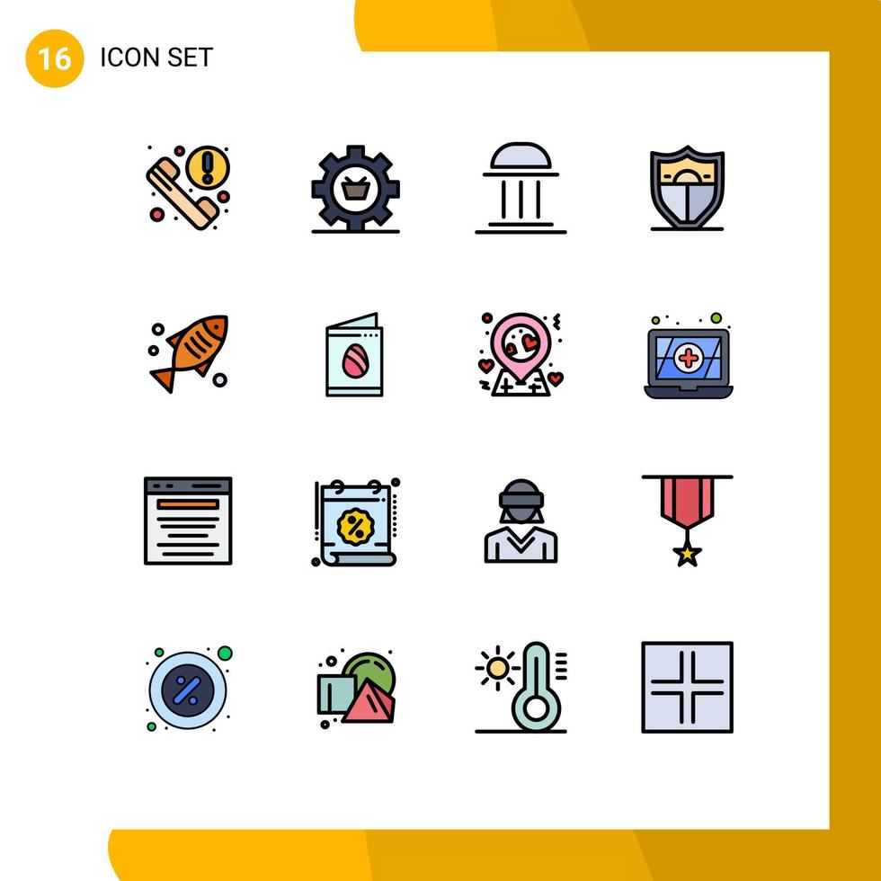 Set of 16 Modern UI Icons Symbols Signs for motivation shield gear institute building Editable Creative Vector Design Elements