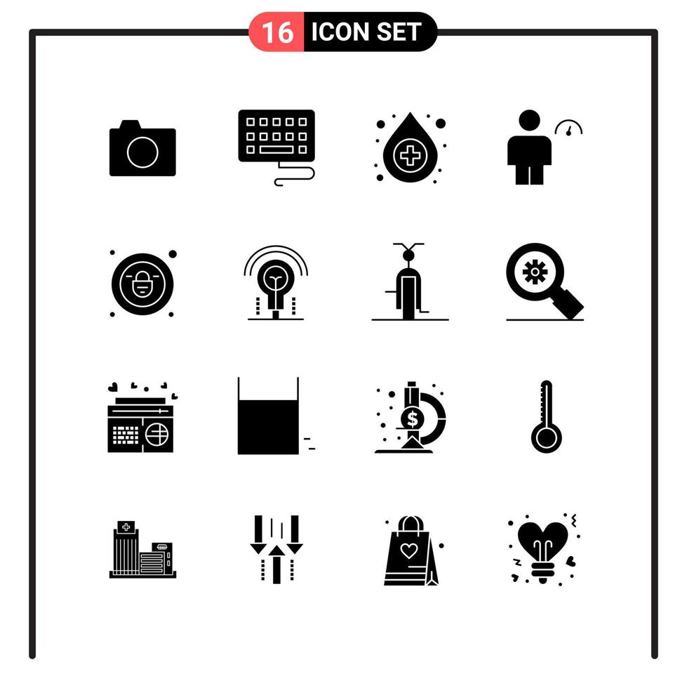 Set of 16 Solid Style Icons for web and mobile Glyph Symbols for print Solid Icon Signs Isolated on White Background 16 Icon Set vector