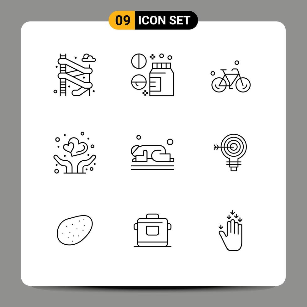 Pictogram Set of 9 Simple Outlines of namaz islam bike protect love Editable Vector Design Elements