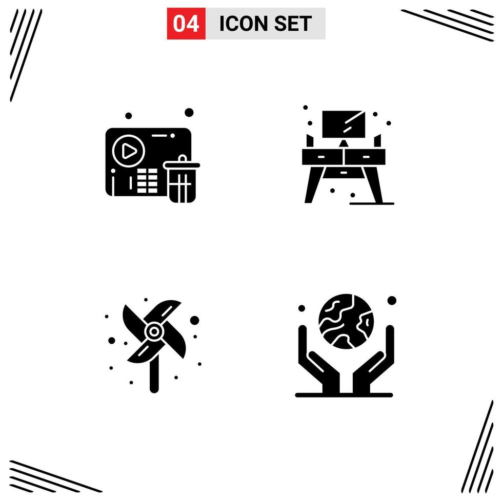 4 Universal Solid Glyphs Set for Web and Mobile Applications delete windmill player screen environment Editable Vector Design Elements