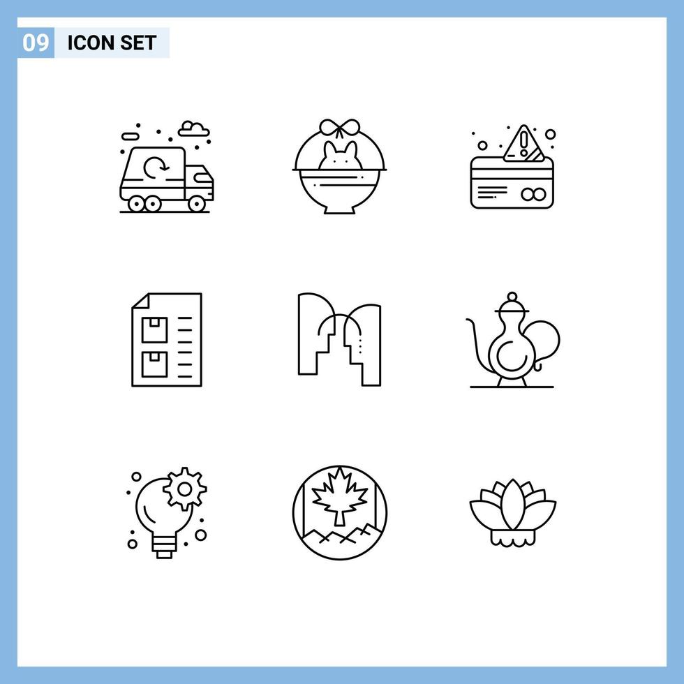 Set of 9 Vector Outlines on Grid for brain list alert document check Editable Vector Design Elements