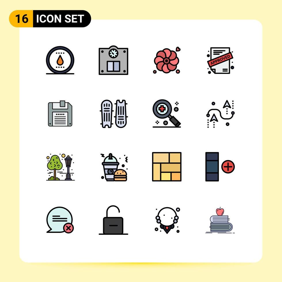 16 Thematic Vector Flat Color Filled Lines and Editable Symbols of cricket ball save nature diskette contract Editable Creative Vector Design Elements