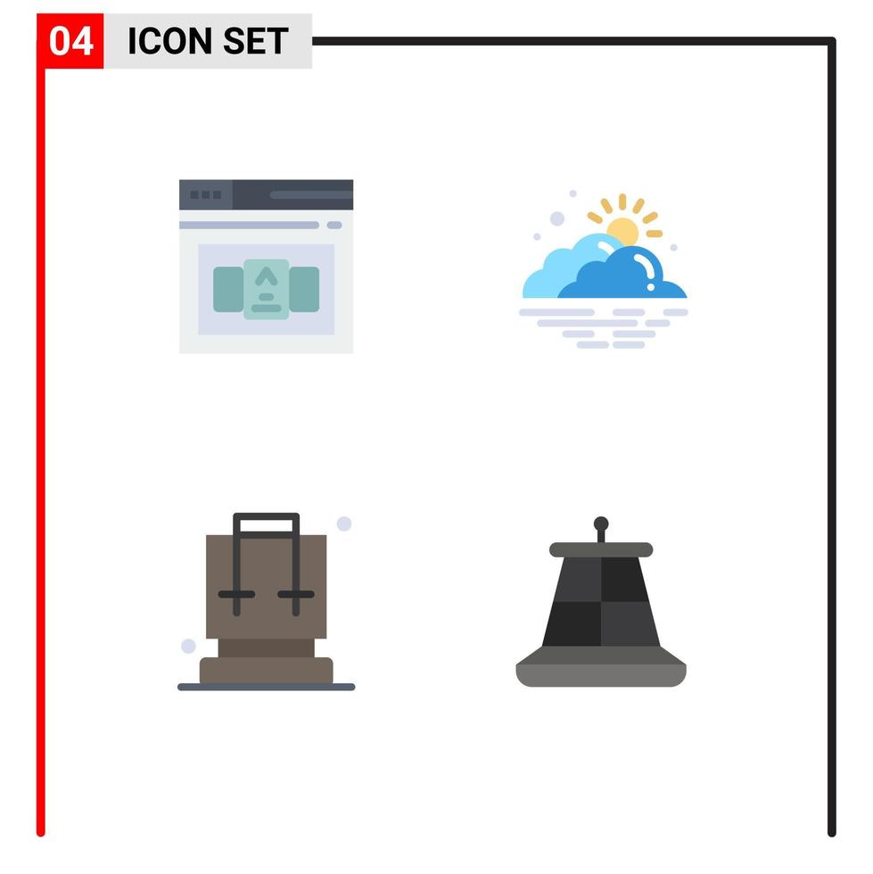 paquete de interfaz de usuario de 4 iconos planos básicos de elementos de diseño de vector editables de mochila de negocios html fog camping