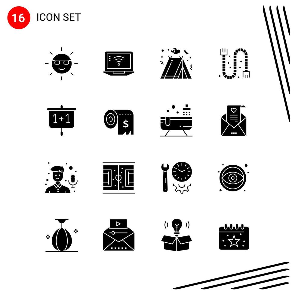 Collection of 16 Vector Icons in solid style Pixle Perfect Glyph Symbols for Web and Mobile Solid Icon Signs on White Background 16 Icons