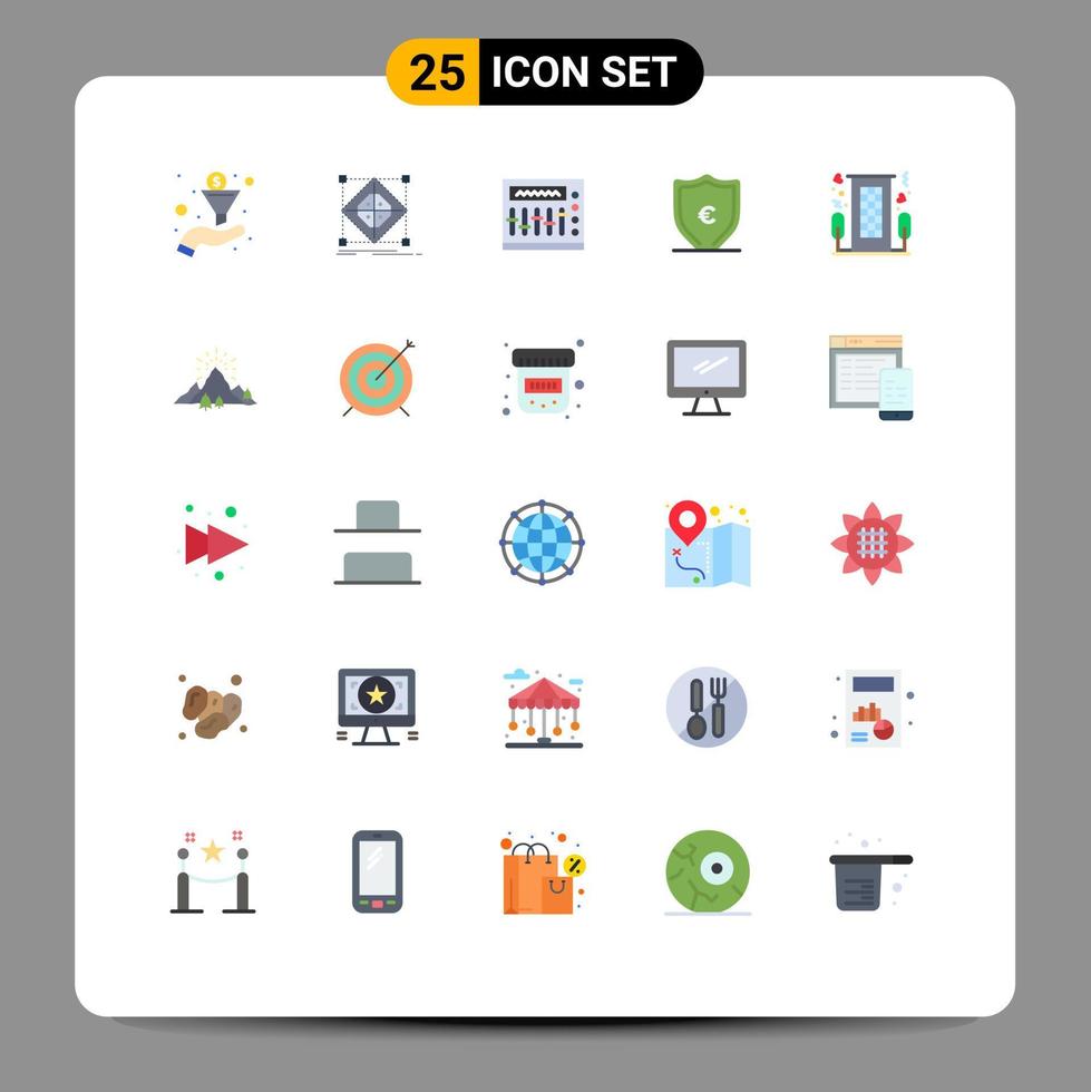 Universal Icon Symbols Group of 25 Modern Flat Colors of hotel protection mixer shield euro Editable Vector Design Elements