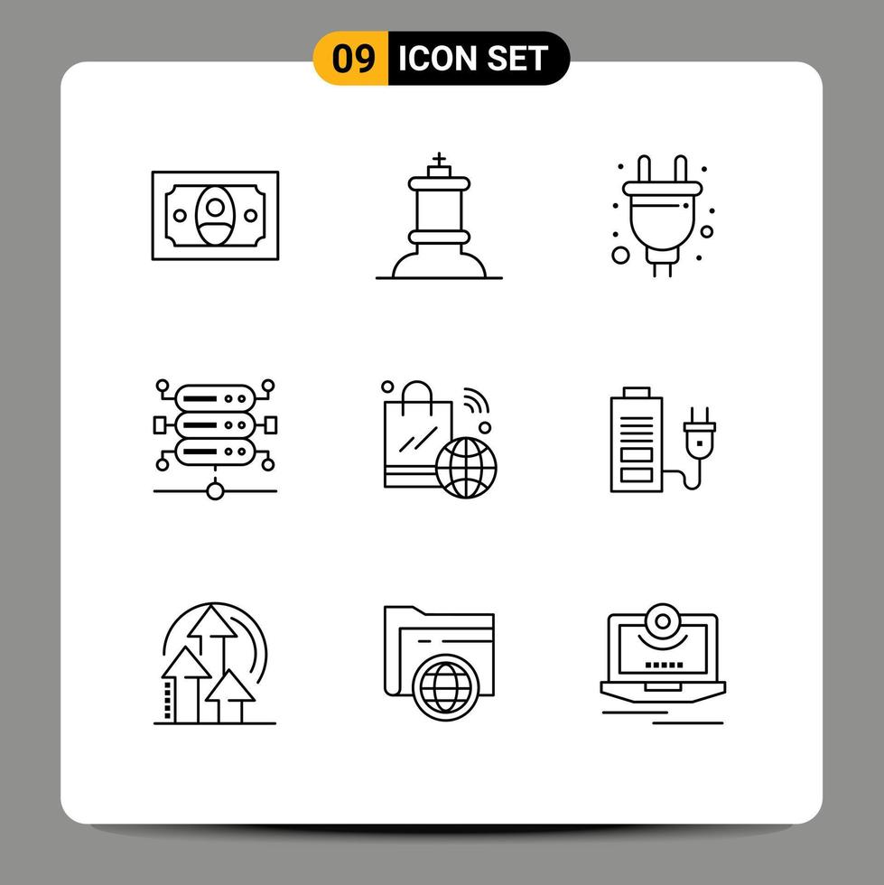 Pictogram Set of 9 Simple Outlines of wifi internet of things socket internet server Editable Vector Design Elements