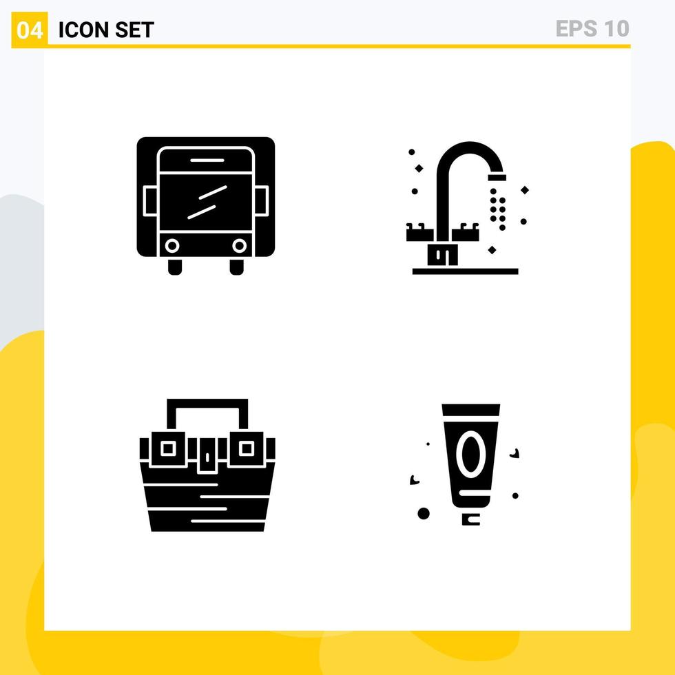 4 Thematic Vector Solid Glyphs and Editable Symbols of delivery construction bathroom sink toolkit Editable Vector Design Elements