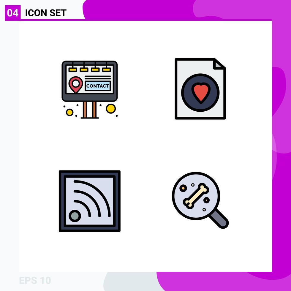 Group of 4 Filledline Flat Colors Signs and Symbols for billboard search document connection science Editable Vector Design Elements