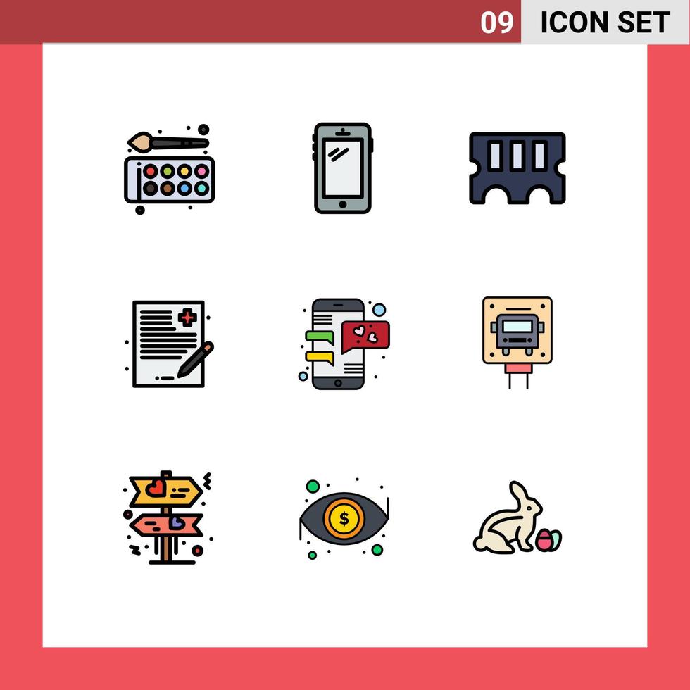 Stock Vector Icon Pack of 9 Line Signs and Symbols for chat healthcare huawei file ram Editable Vector Design Elements