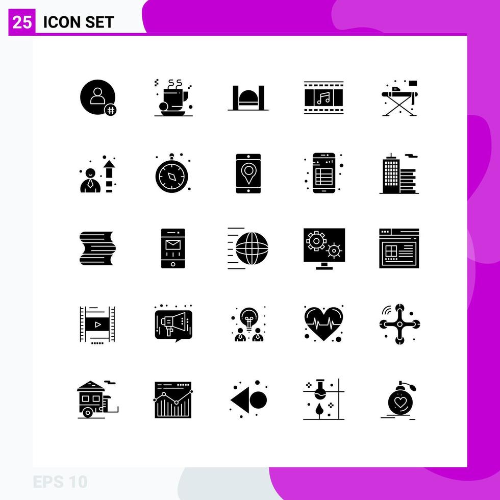 Pack of 25 creative Solid Glyphs of filmstrip film business animation industrial Editable Vector Design Elements