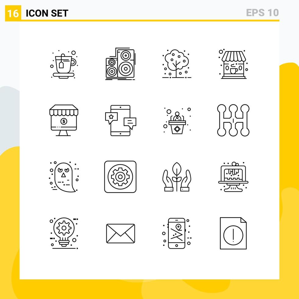 Group of 16 Modern Outlines Set for computer shop agriculture shop cafe Editable Vector Design Elements