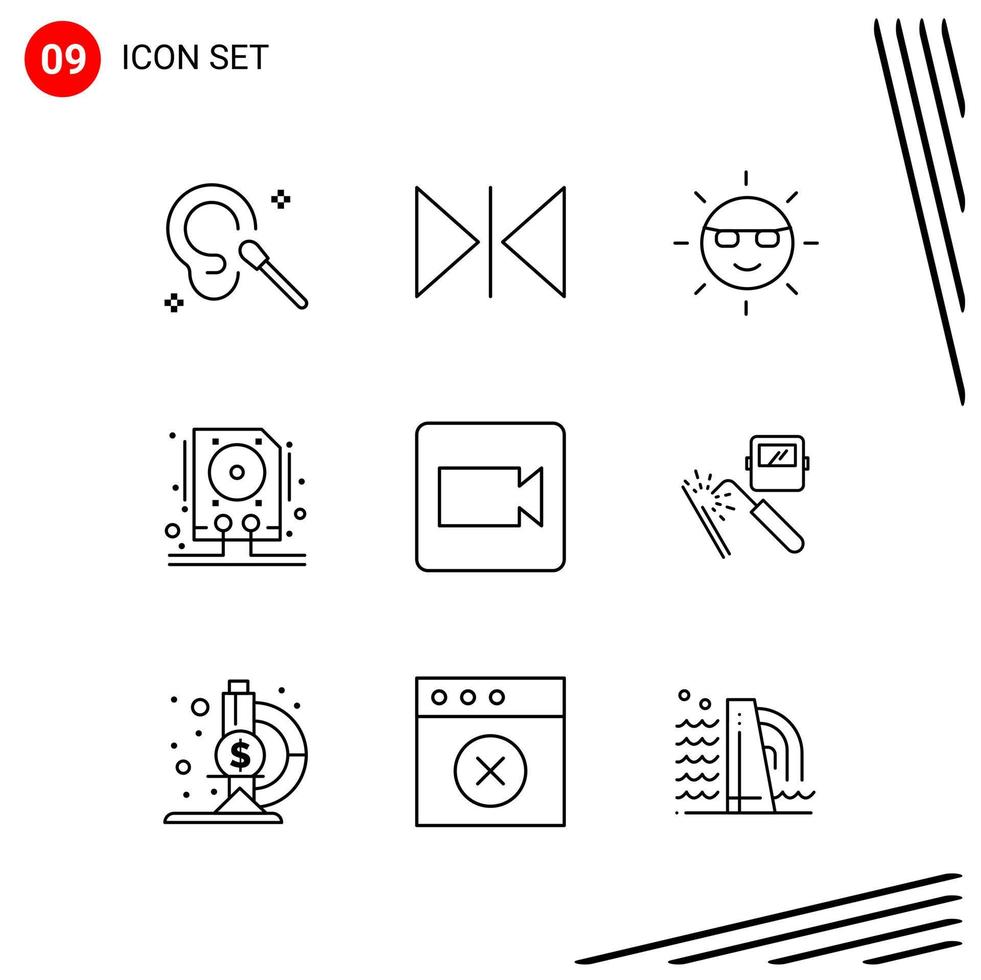 colección de 9 iconos vectoriales en estilo de línea píxel símbolos de contorno perfecto para web y signos de iconos de línea móvil sobre fondo blanco 9 iconos vector