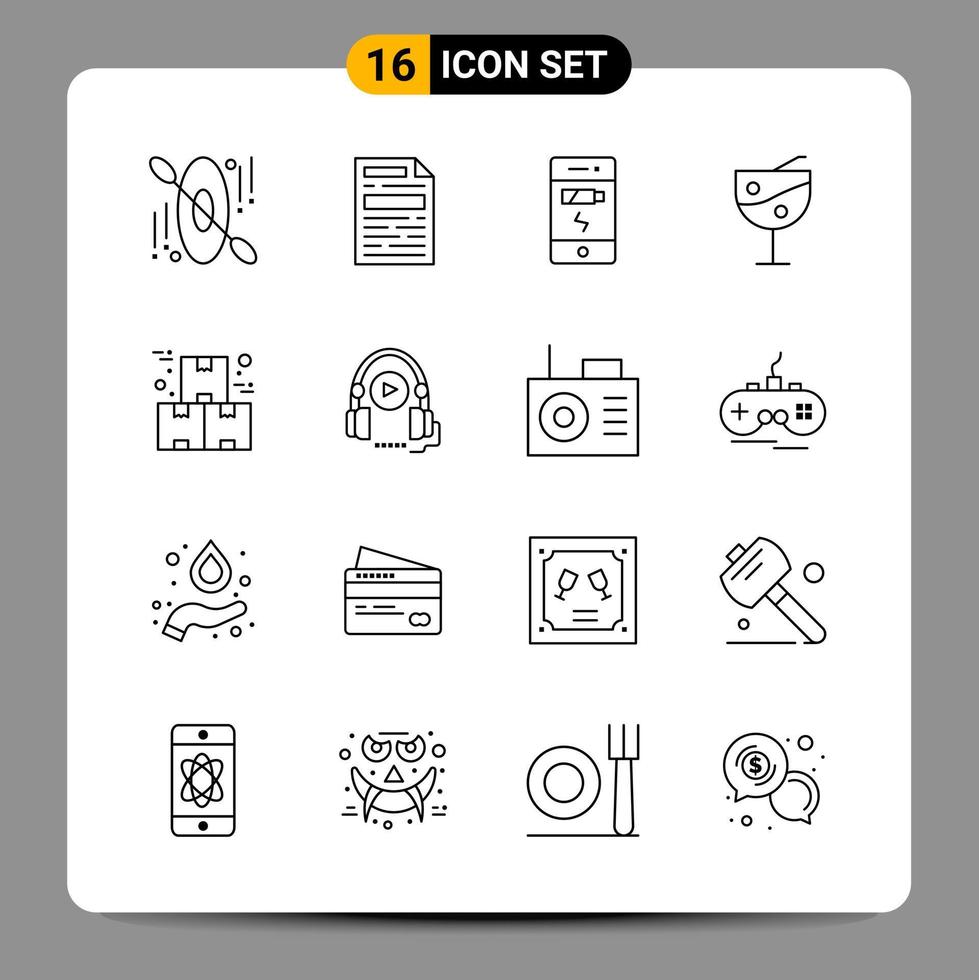 16 Black Icon Pack Outline Symbols Signs for Responsive designs on white background 16 Icons Set vector