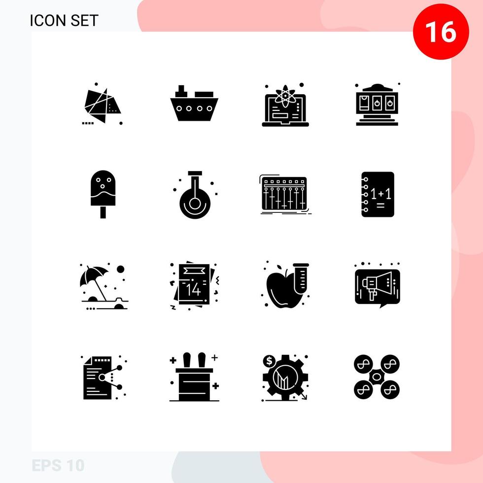 Solid Glyph Pack of 16 Universal Symbols of done play vehicles game science Editable Vector Design Elements