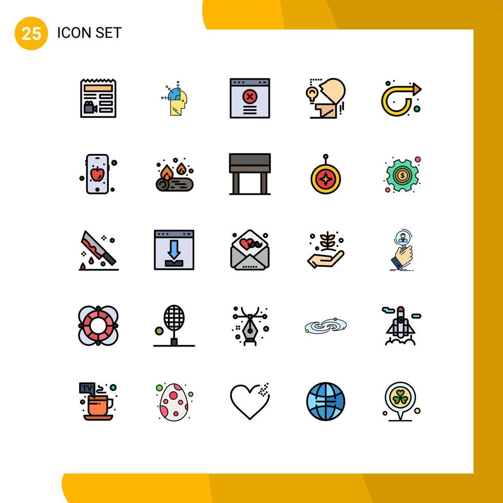 Group of 25 Filled line Flat Colors Signs and Symbols for repeat arrow block bulb mind Editable Vector Design Elements