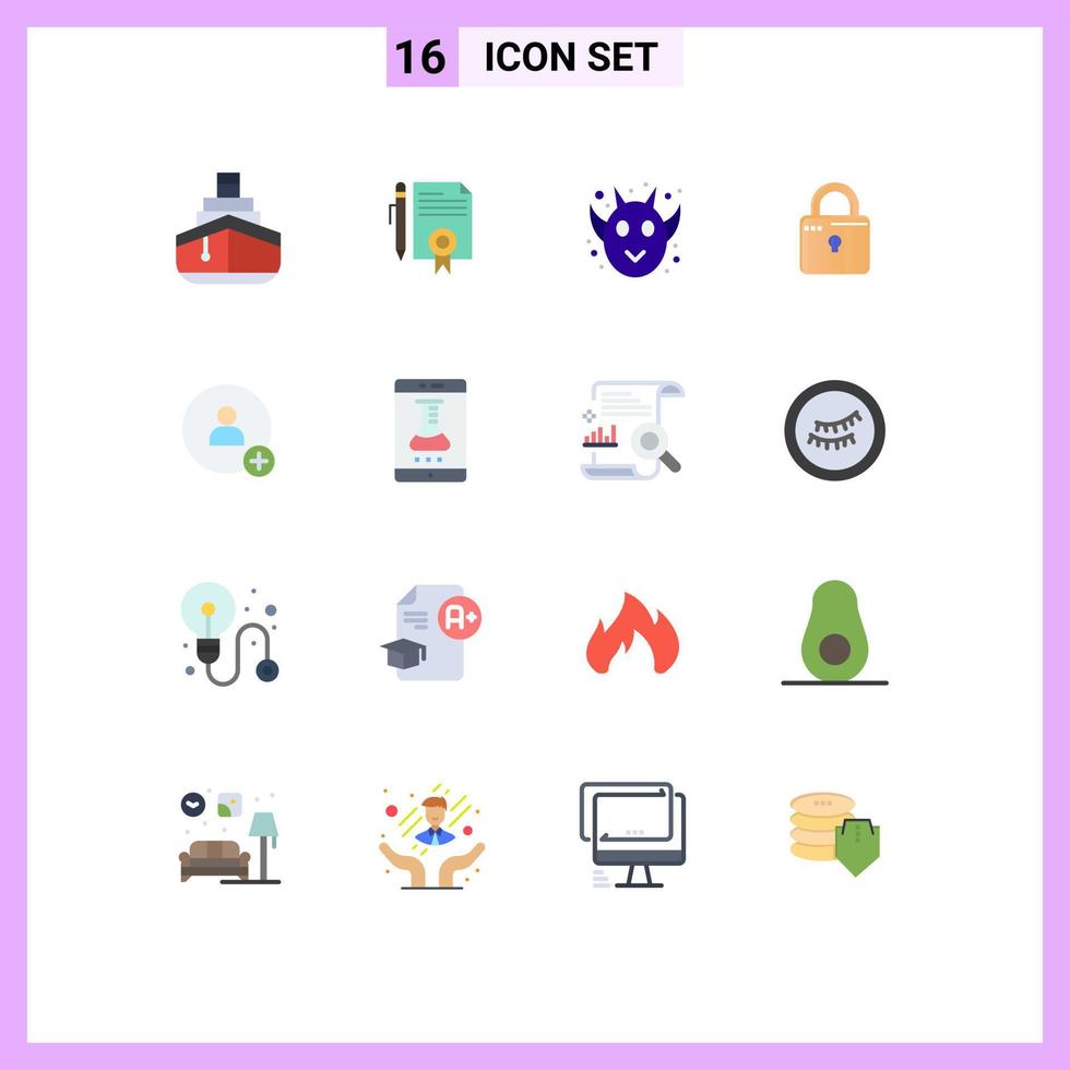 16 Thematic Vector Flat Colors and Editable Symbols of security computing documents louck frankenstein Editable Pack of Creative Vector Design Elements