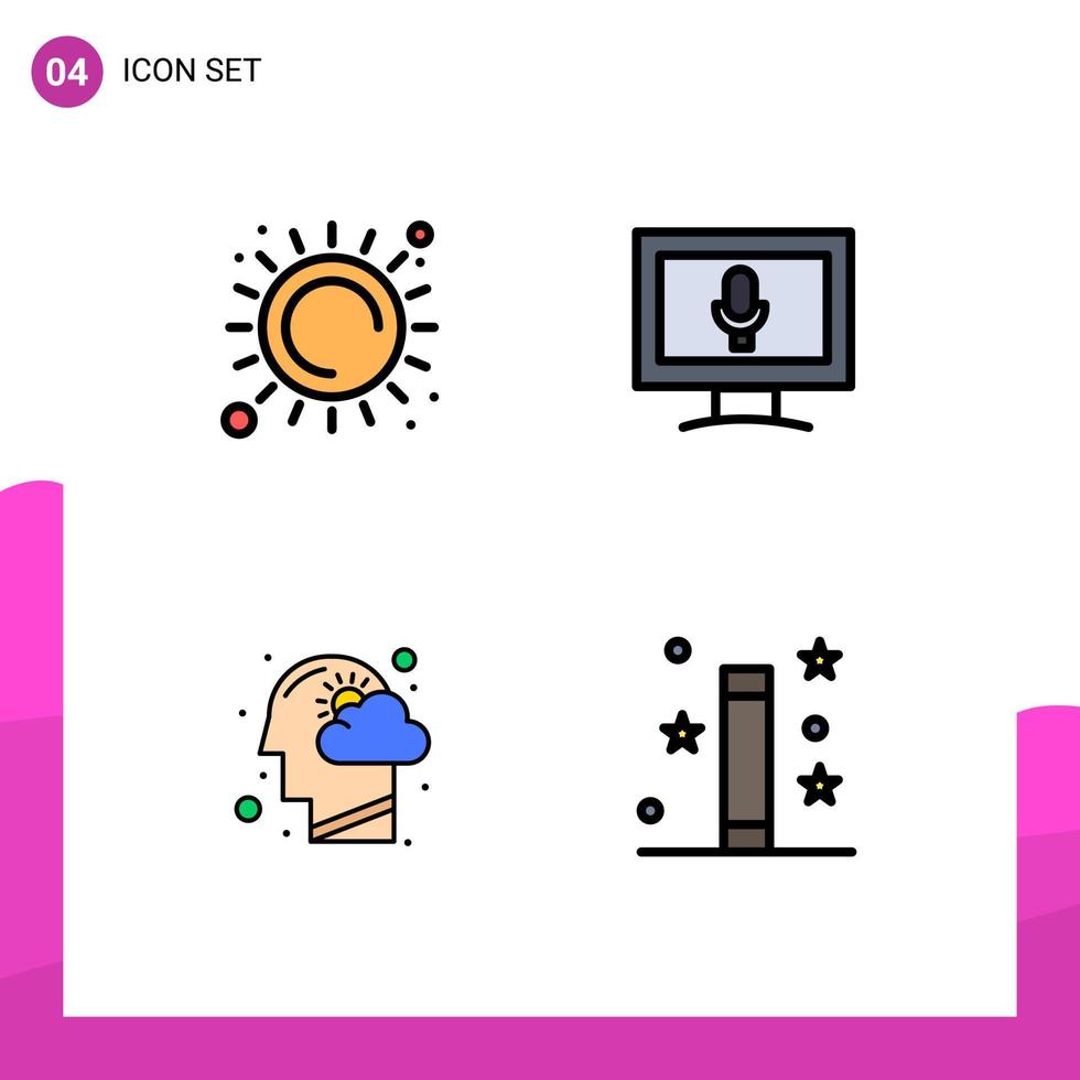 4 colores planos de línea de llenado de vectores temáticos y símbolos editables de elementos de diseño de vectores editables de pensamiento de micrófono de calor de cabeza humana de verano