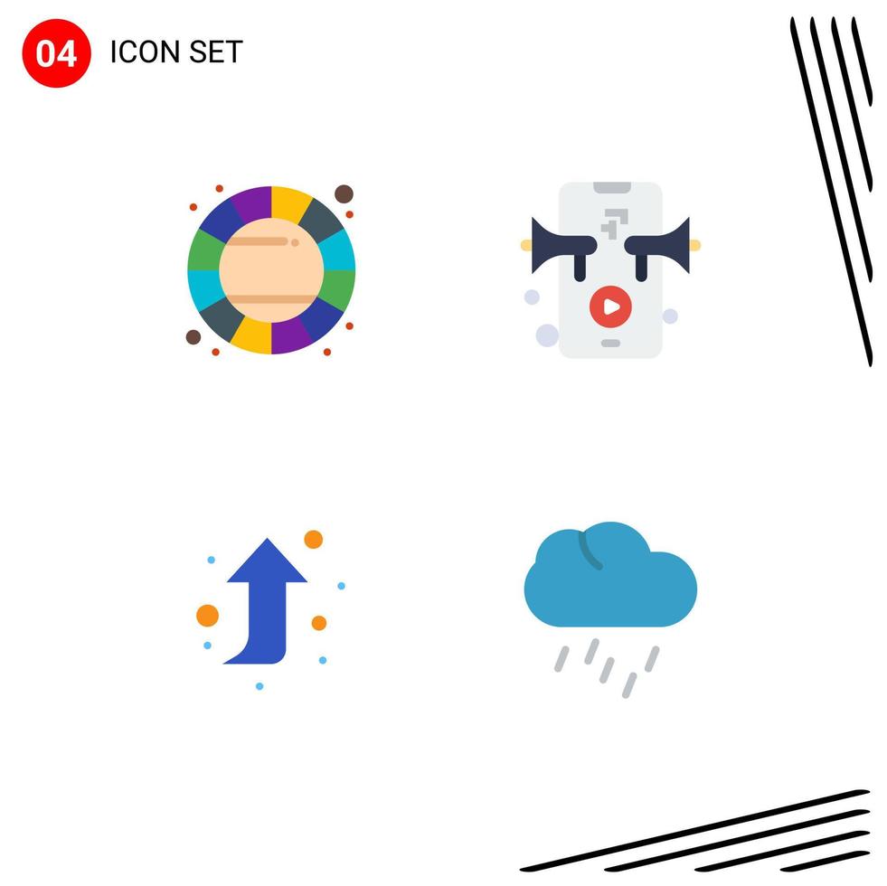 Pack of 4 creative Flat Icons of color right up color wheel video rain Editable Vector Design Elements