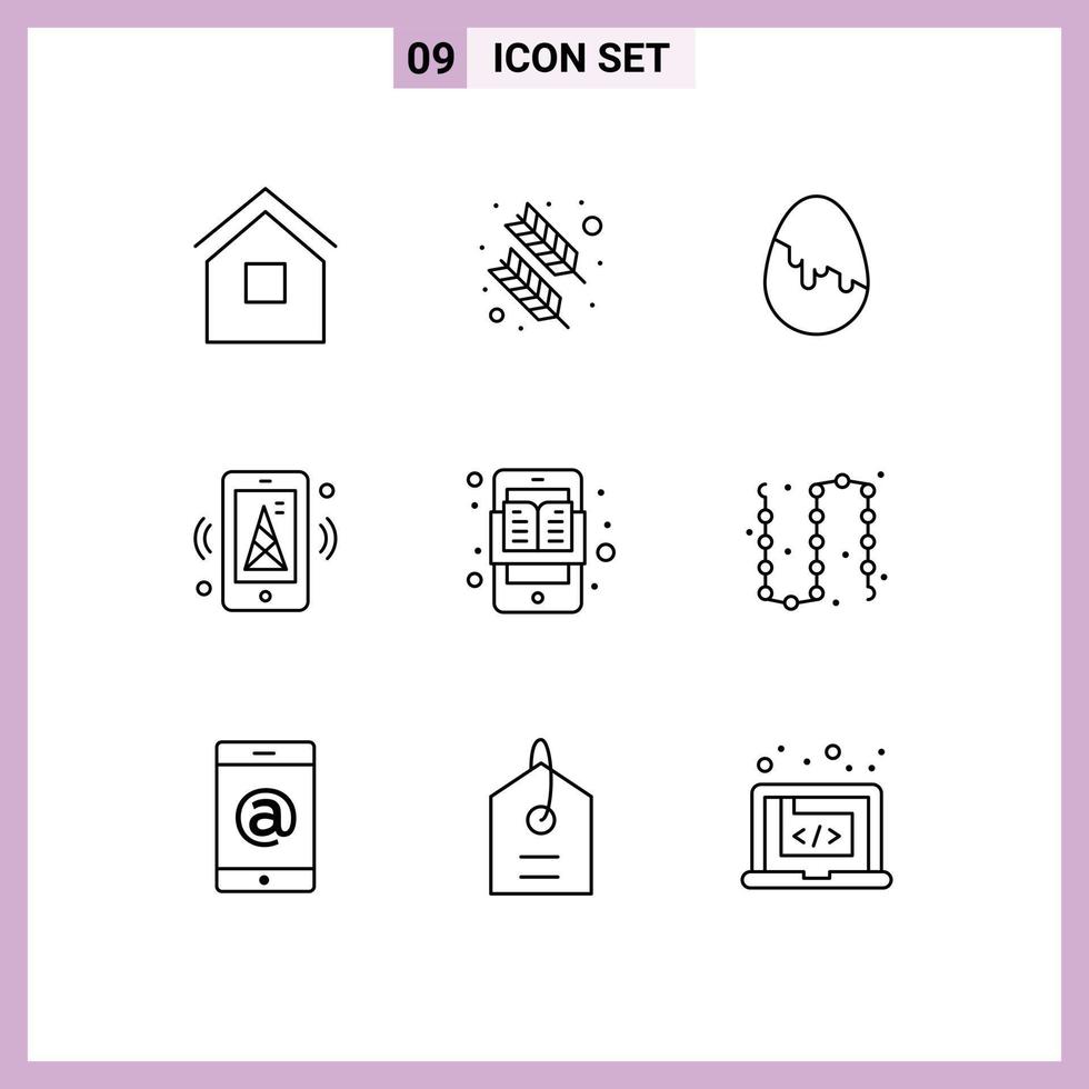 Set of 9 Vector Outlines on Grid for education router quinn feather iot egg Editable Vector Design Elements