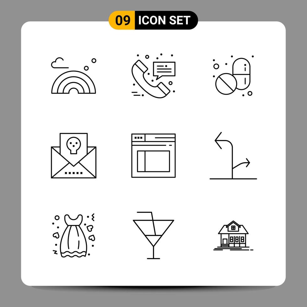 Paquete de 9 iconos negros símbolos de contorno signos para diseños receptivos sobre fondo blanco 9 conjunto de iconos vector