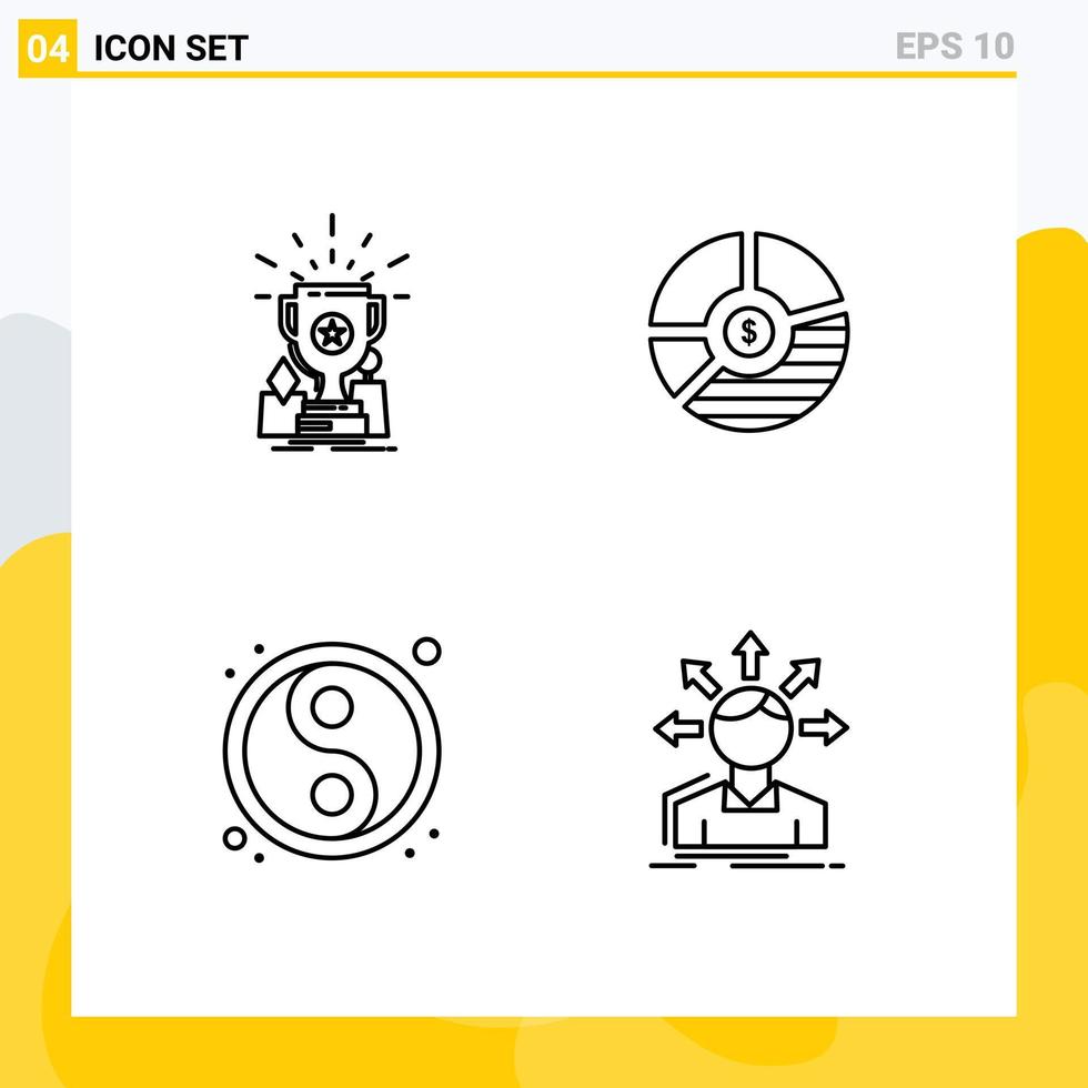 Mobile Interface Line Set of 4 Pictograms of achievement graph prize analysis statistics Editable Vector Design Elements