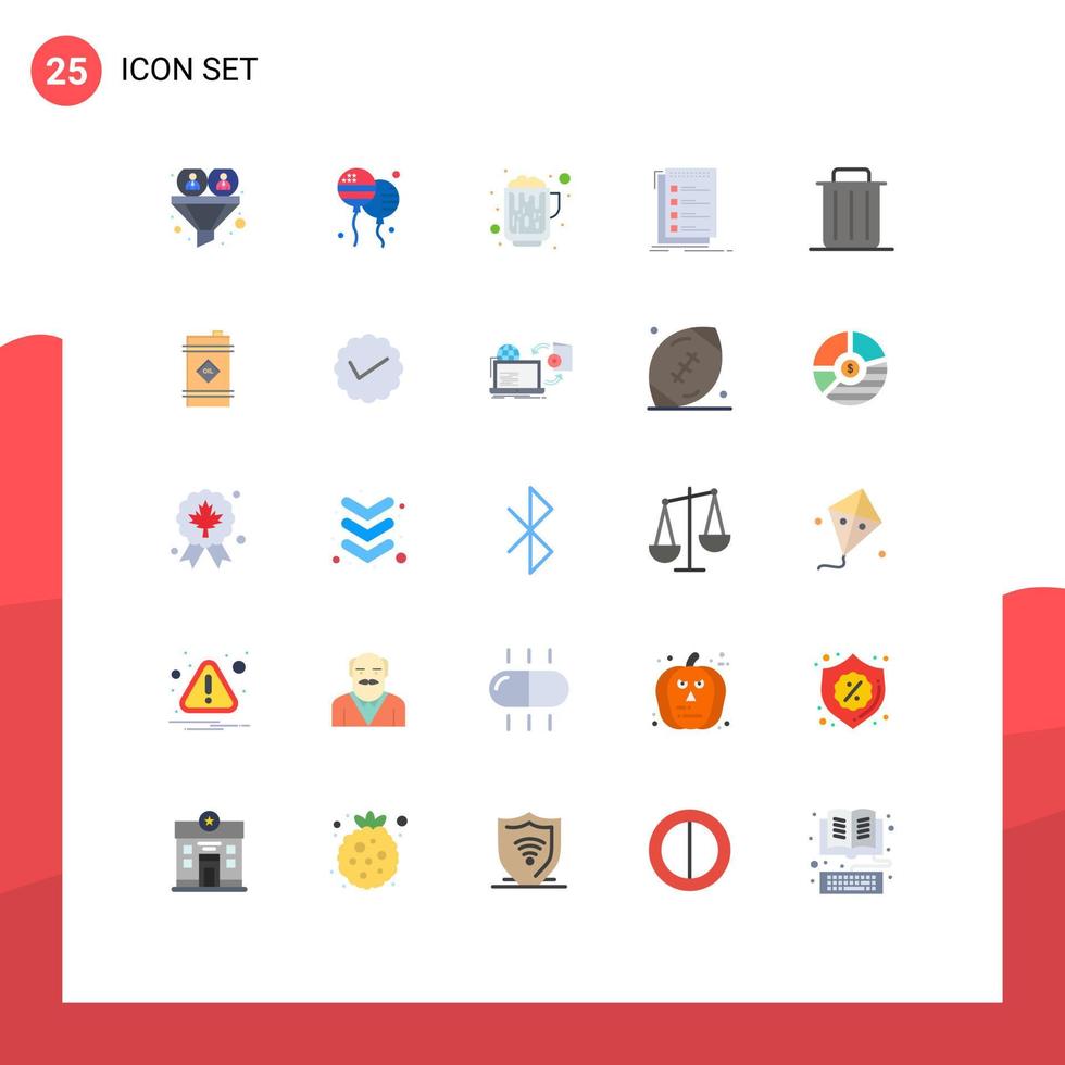 Modern Set of 25 Flat Colors and symbols such as to do list american checklist wine Editable Vector Design Elements