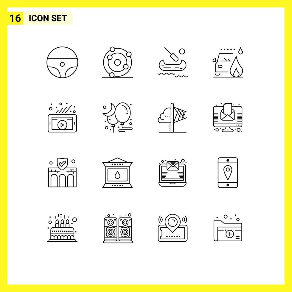 Set of 16 Commercial Outlines pack for social network search kayak marketing fire Editable Vector Design Elements