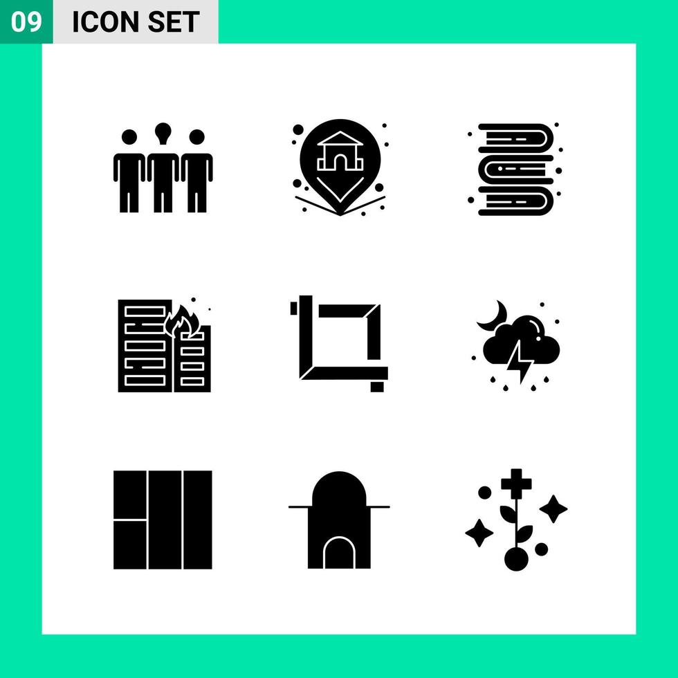 paquete de 9 símbolos de glifo de conjunto de iconos de estilo sólido para imprimir signos creativos aislados en fondo blanco 9 conjunto de iconos vector