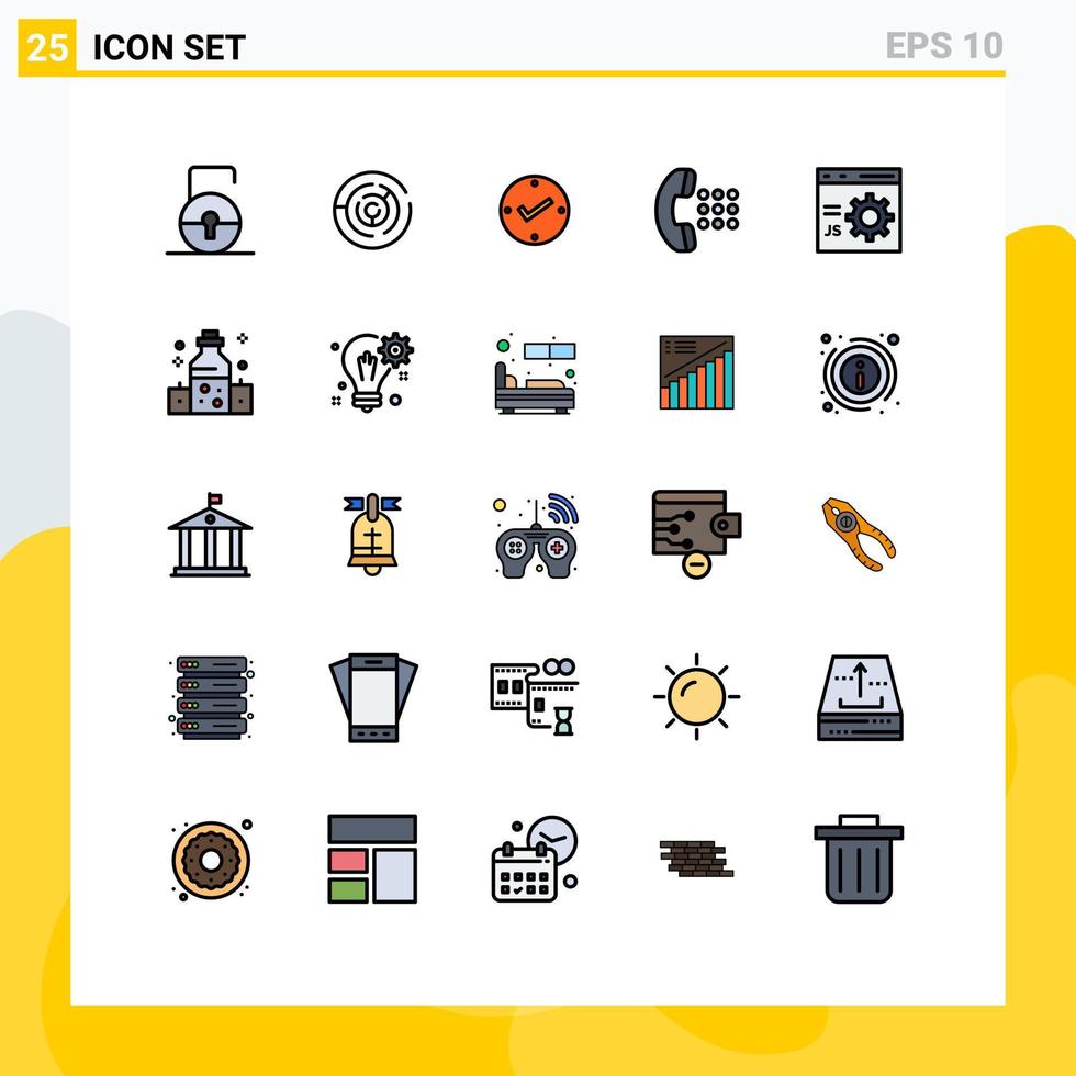 Pack of 25 creative Filled line Flat Colors of browser dial point call check Editable Vector Design Elements